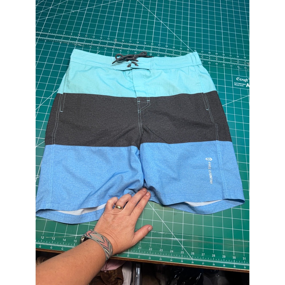 Free Country Mens Blue Colorblock Mesh Lined Swim Trunks Board Shorts Medium